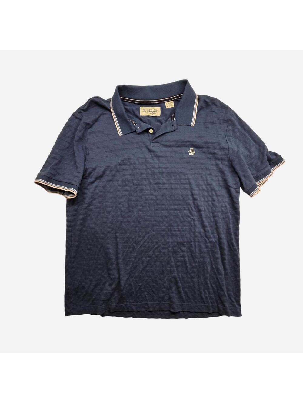 Original Penguin Men's Navy and Blue Polo-shirt